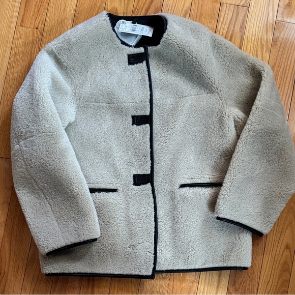 Mango Cream Teddy Jacket with Black Accents - Picture 9 of 12